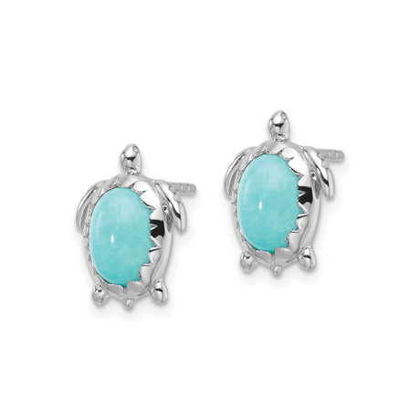Sterling Silver Turtle Stud Earrings with Oval Turquoise