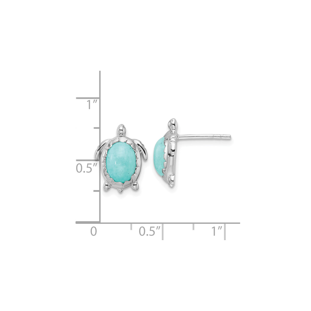 Sterling Silver Turtle Stud Earrings with Oval Turquoise