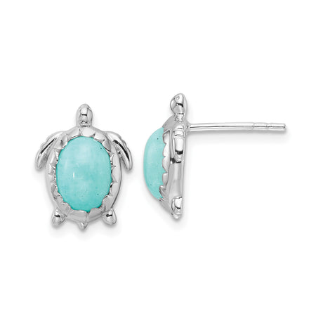 Sterling Silver Turtle Stud Earrings with Oval Turquoise Stone for Women, Sea Turtle Ocean Jewelry, Nautical Coastal Boho Style, Nature Inspired Marine Life Earrings, Symbolic Aquatic Design