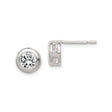 Sterling Silver Stud Earrings with Round Bezel Set Cubic Zirconia, Minimalist Modern Design