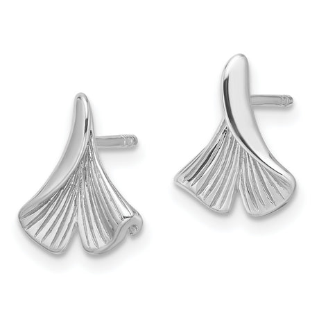 Sterling Silver Ginkgo Leaf Stud Earrings, Botanical Nature Motif, Symbol of Resilience and Hope