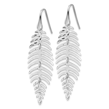 Sterling Silver Dangle Earrings, Hammered Layered Leaf and Feather Design, Boho Nature-Inspired Style