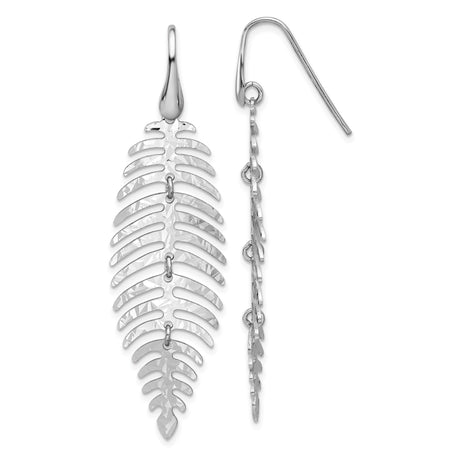 Sterling Silver Dangle Earrings, Hammered Layered Leaf and Feather Design, Boho Nature-Inspired Style