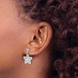 Sterling Silver Flower Dangle Earrings with Five Petal Floral Design and Beaded Accents