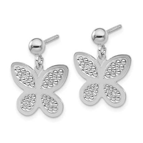 Sterling Silver Butterfly Stud Earrings with Textured Wings and Polished Finish
