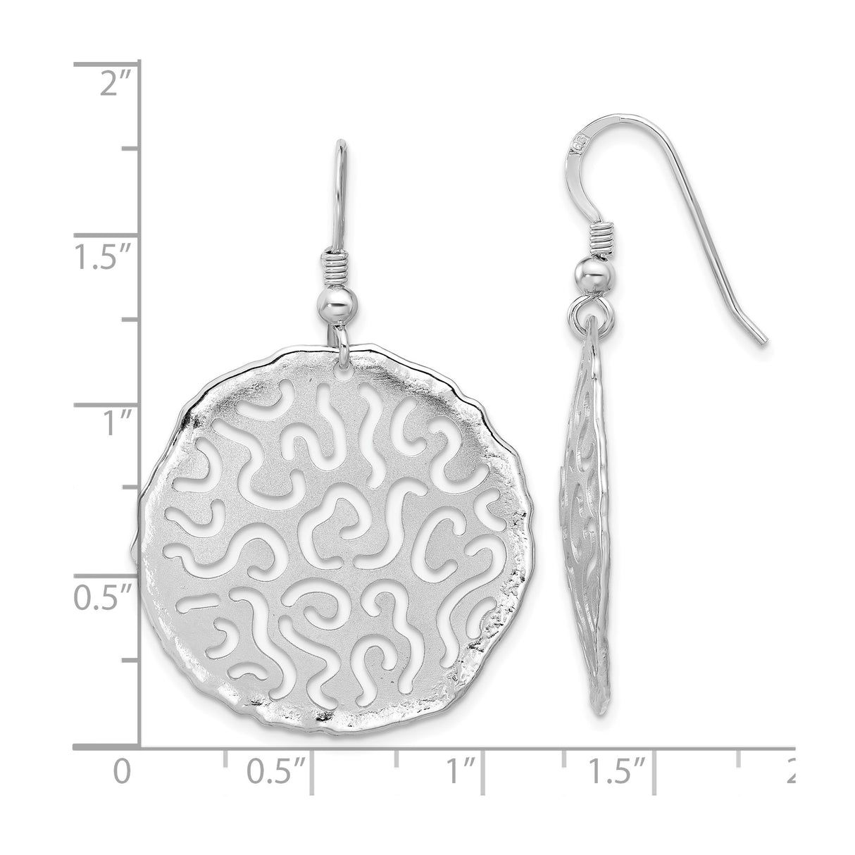 Sterling Silver Dangle Earrings with Round Abstract Cutout Design and Textured Rim