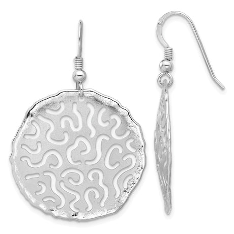 Sterling Silver Dangle Earrings with Round Abstract Cutout Design and Textured Rim