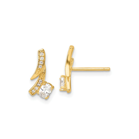 Sterling Silver Curved Stud Earrings with Cubic Zirconia Accents, Contemporary Lightweight Design