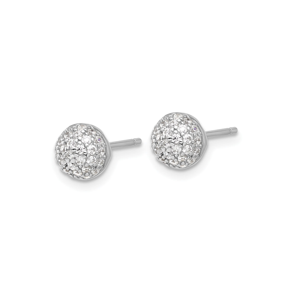 Sterling Silver Dome Stud Earrings with Pave-Set Cubic Zirconia, Lightweight Round Design