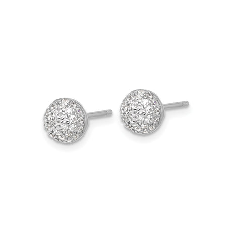 Sterling Silver Dome Stud Earrings with Pave-Set Cubic Zirconia, Lightweight Round Design