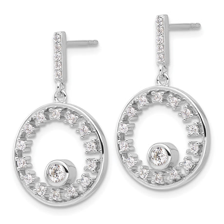 Sterling Silver Dangle Earrings with Cubic Zirconia, Circular Drop Design, Elegant Evening Jewelry
