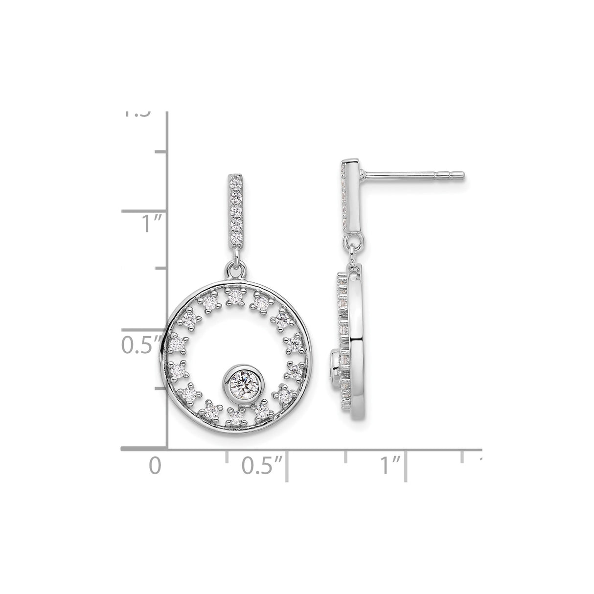 Sterling Silver Dangle Earrings with Cubic Zirconia, Circular Drop Design, Elegant Evening Jewelry