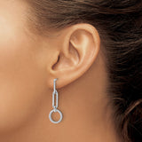 Sterling Silver Dangle Earrings with Cubic Zirconia, Paperclip Chain and Open Circle Design