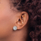 Sterling Silver Stud Earrings with Cubic Zirconia and Twisted Halo Floral Design