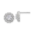 Sterling Silver Stud Earrings with Cubic Zirconia and Twisted Halo Floral Design