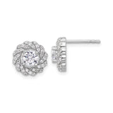 Sterling Silver Stud Earrings with Cubic Zirconia and Twisted Halo Floral Design