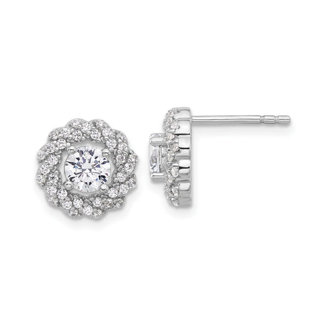 Sterling Silver Stud Earrings with Cubic Zirconia and Twisted Halo Floral Design