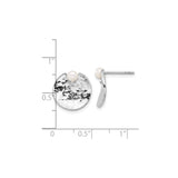 Sterling Silver Stud Earrings with Freshwater Pearl, Crystal Accent, Hammered Disc, Floral Detail