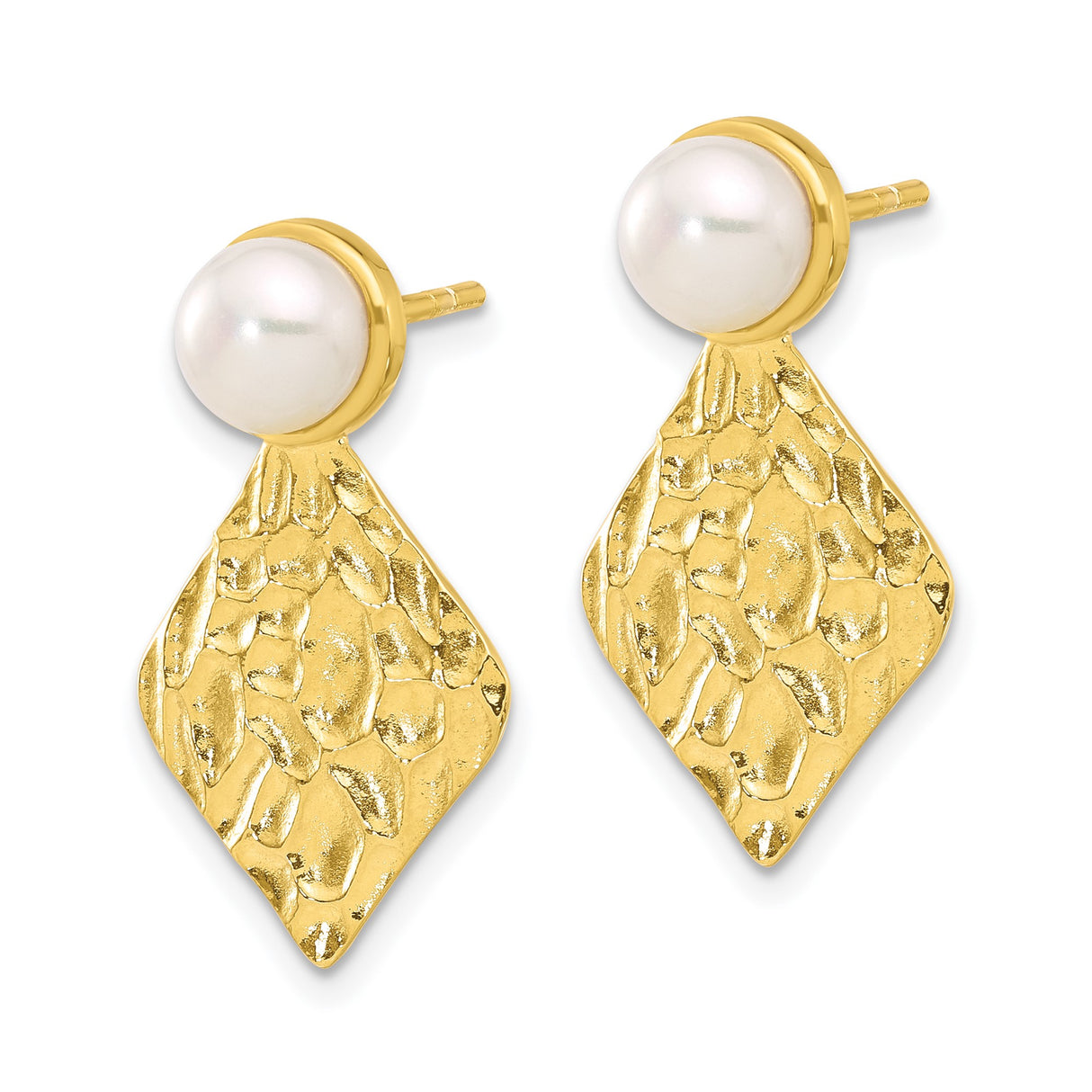 Sterling Silver Drop Earrings with White Pearl Studs, Textured Geometric Dangle Design