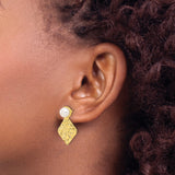 Sterling Silver Drop Earrings with White Pearl Studs, Textured Geometric Dangle Design
