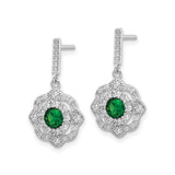 Sterling Silver Drop Earrings with Green Gemstone and Cubic Zirconia, Floral Dangle Design