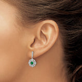 Sterling Silver Drop Earrings with Green Gemstone and Cubic Zirconia, Floral Dangle Design