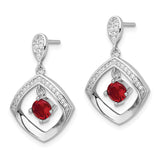 Sterling Silver Drop Earrings with Red Gemstone, Cubic Zirconia Accents, Marquise Design