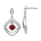 Sterling Silver Drop Earrings with Red Gemstone, Cubic Zirconia Accents, Marquise Design