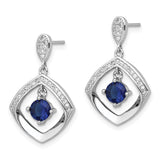 Sterling Silver Dangle Earrings with Deep Blue Round Gemstone and Cubic Zirconia Accents