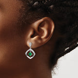 Sterling Silver Dangle Earrings with Cushion-Shaped Frame and Green Cubic Zirconia Center