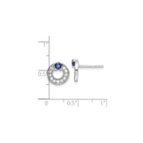 Sterling Silver Stud Earrings with Blue Sapphire and Cubic Zirconia Halo Circle Design