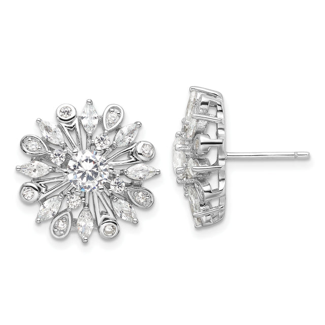 Sterling Silver Snowflake Stud Earrings with Cubic Zirconia, Marquise and Teardrop Accents