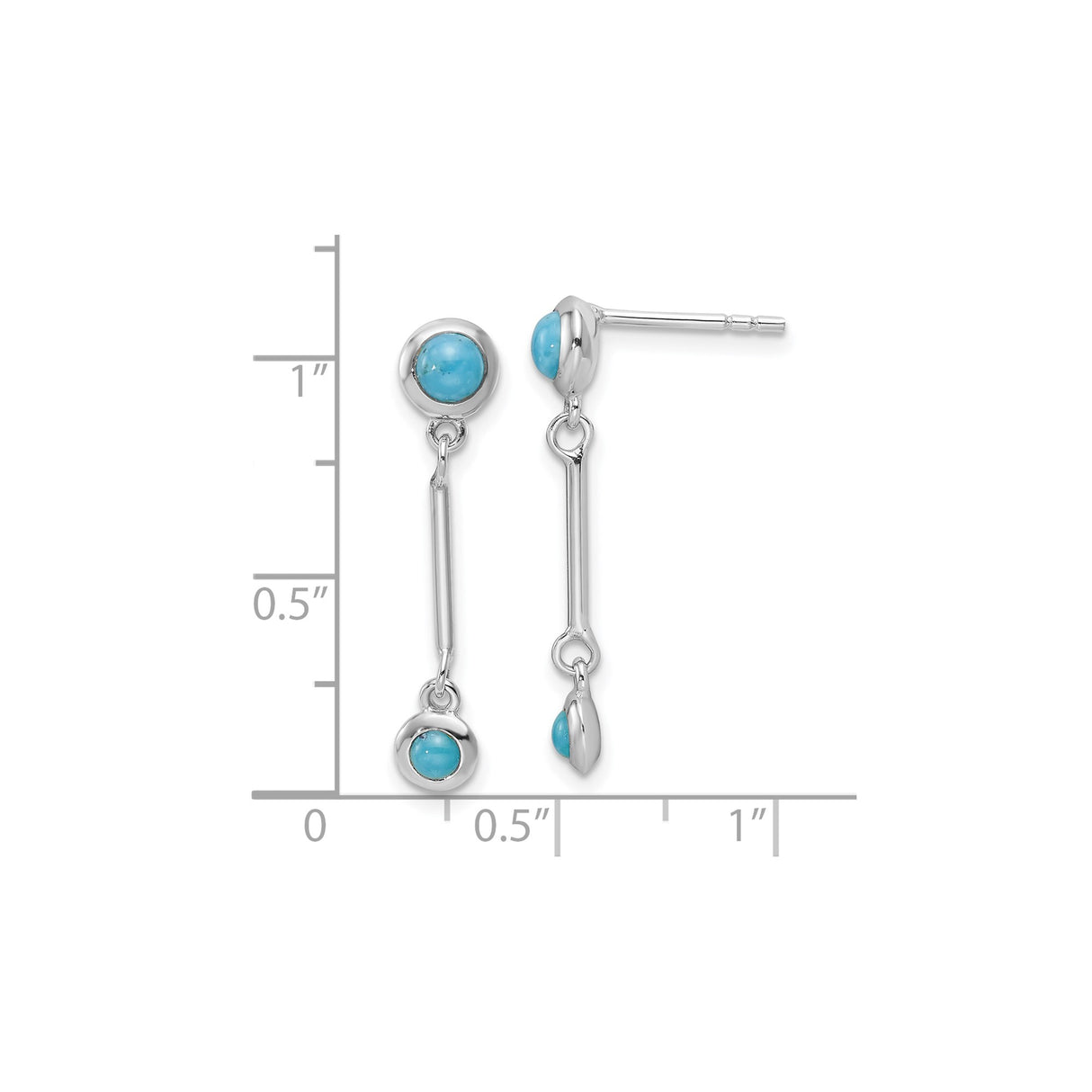 Sterling Silver Dangle Earrings with Turquoise, Long Linear Drop, Modern Minimalist Style