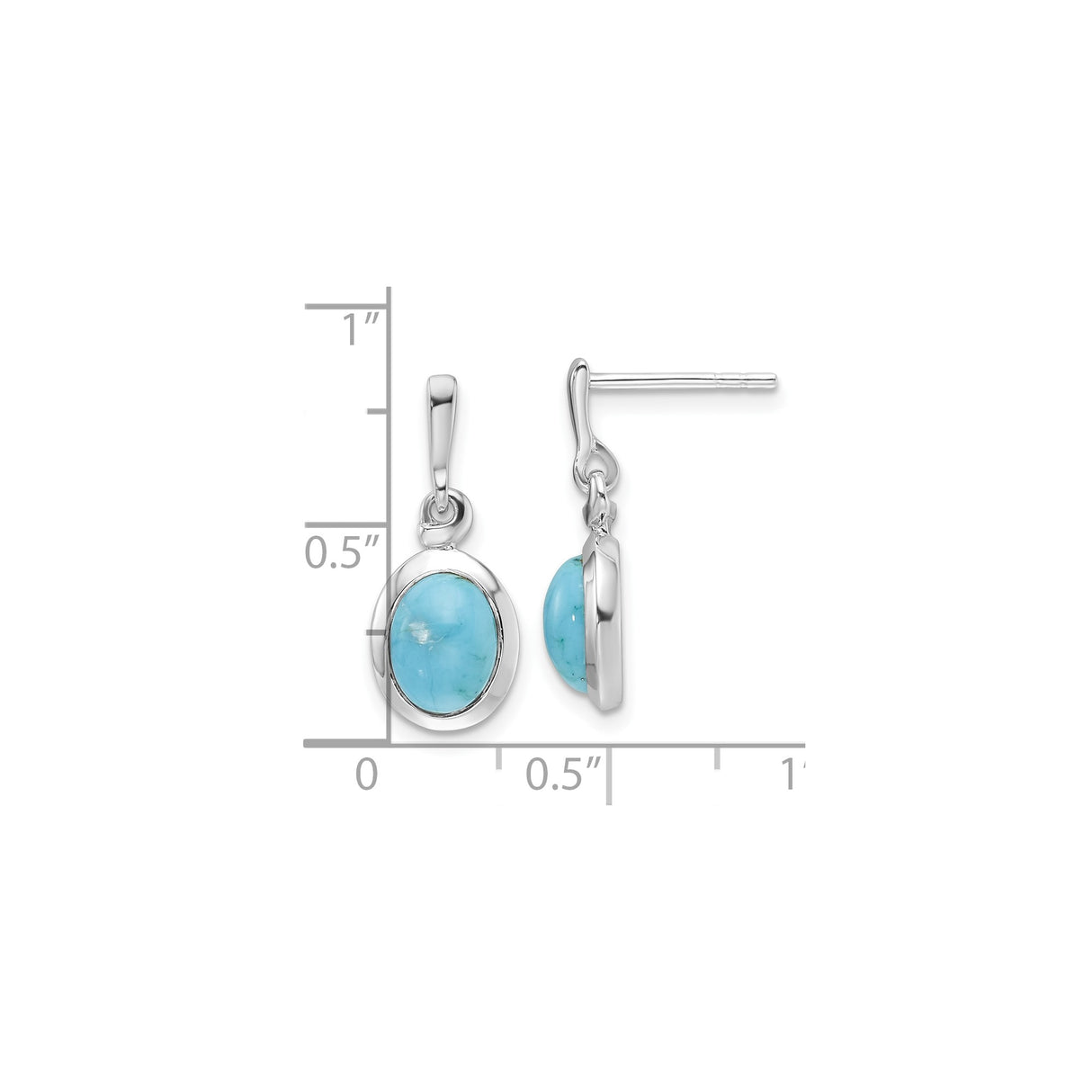 Sterling Silver Dangle Earrings with Turquoise Oval Gemstone, Bezel Setting, Boho Style for Women