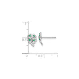 Sterling Silver Four Leaf Clover Stud Earrings with Emerald Accents, Lucky Charm Design for Women