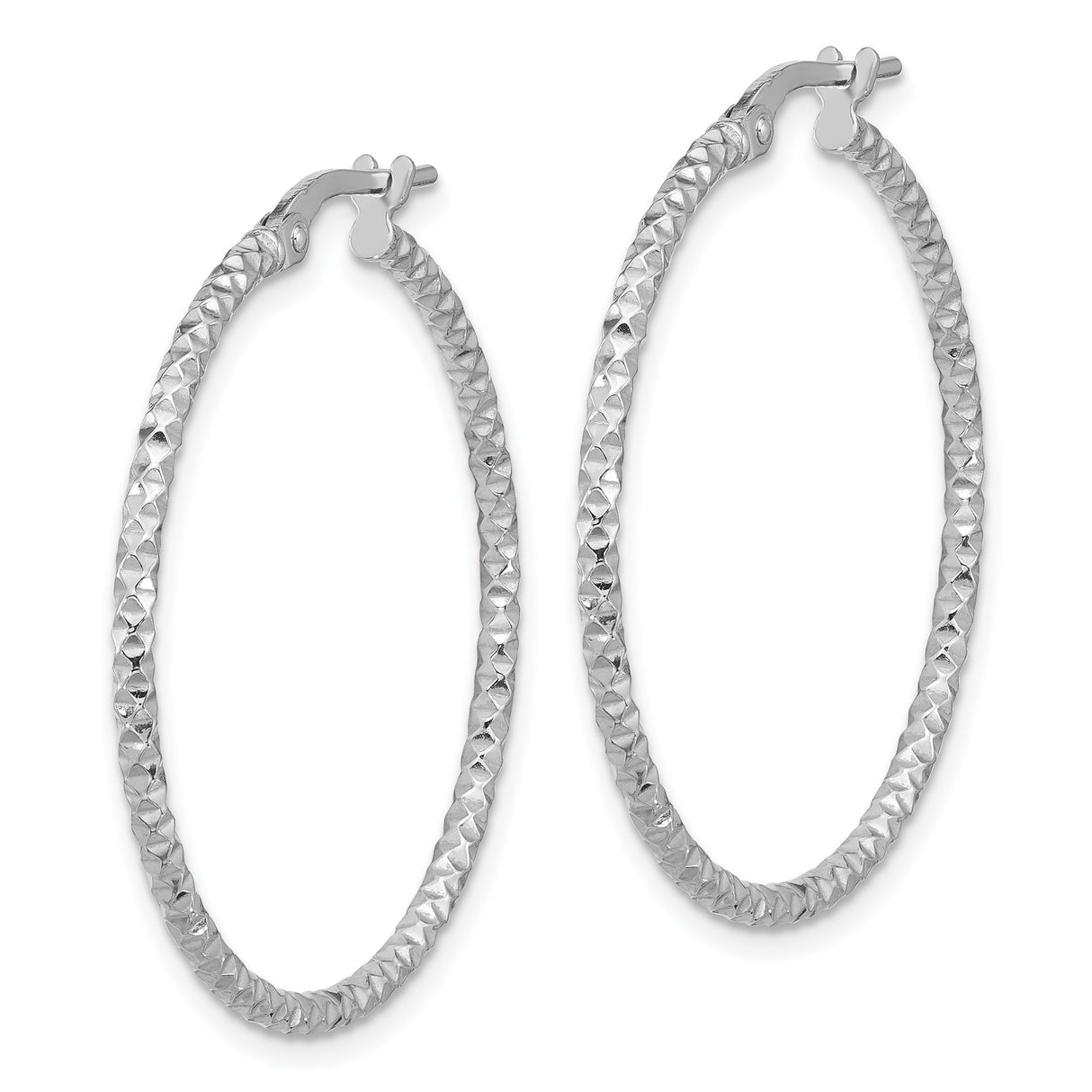 Sterling Silver Hoop Earrings with Textured Diamond Cut Finish, Lightweight Classic Style