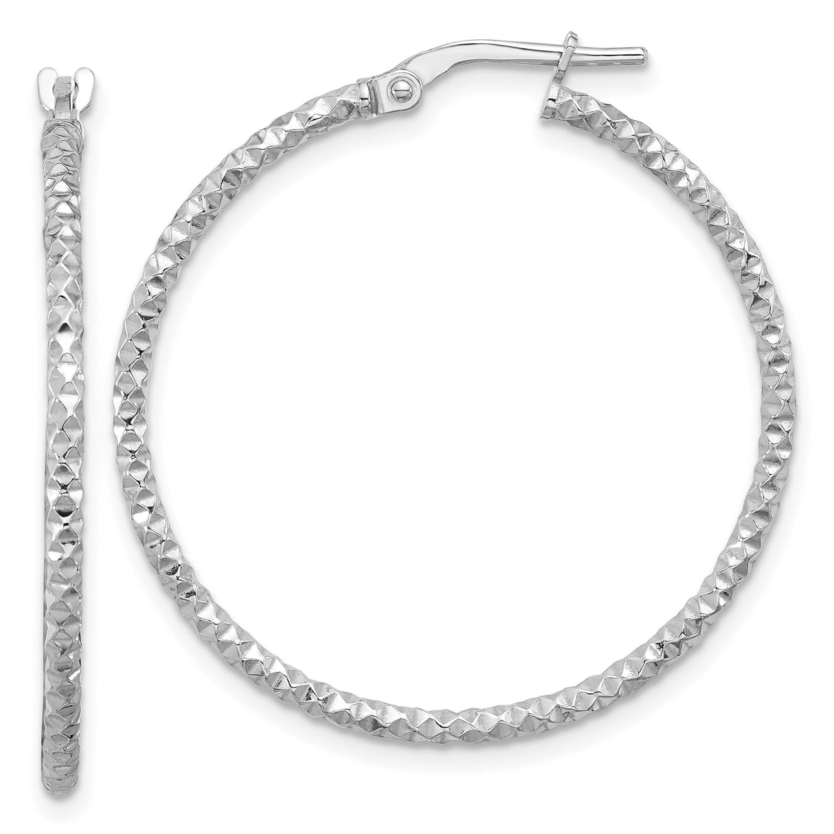 Sterling Silver Hoop Earrings with Textured Diamond Cut Finish, Lightweight Classic Style
