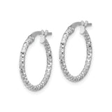 Sterling Silver Hoop Earrings, Diamond Cut Textured Round Hoops with Faceted Design