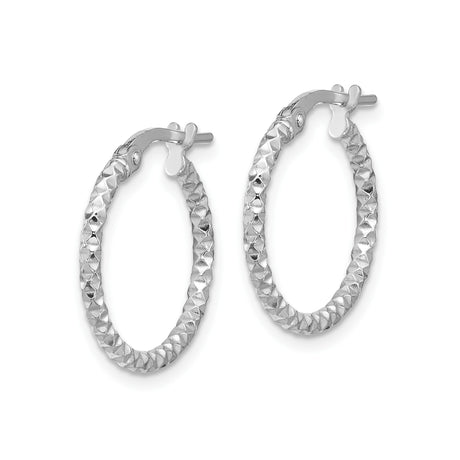 Sterling Silver Hoop Earrings, Diamond Cut Textured Round Hoops with Faceted Design