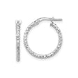 Sterling Silver Hoop Earrings, Diamond Cut Textured Round Hoops with Faceted Design