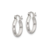 Sterling Silver Hoop Earrings with Faceted Textured Polished Finish, Hinged Closure, Lightweight Design