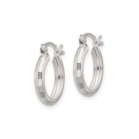 Sterling Silver Hoop Earrings with Faceted Textured Polished Finish, Hinged Closure, Lightweight Design