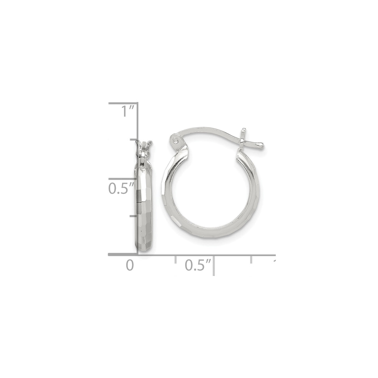 Sterling Silver Hoop Earrings with Faceted Textured Polished Finish, Hinged Closure, Lightweight Design