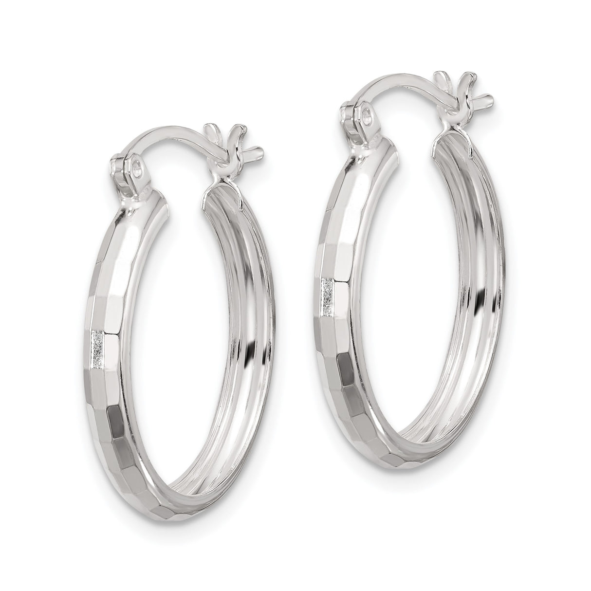 Sterling Silver Hoop Earrings, Diamond Cut Textured Round Design with Polished Finish