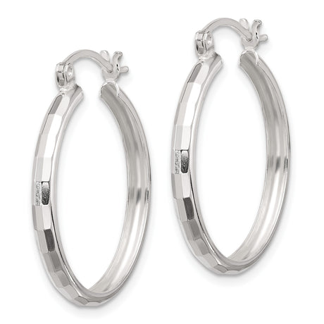 Sterling Silver Hoop Earrings, Faceted Round Design with Polished Finish, Lightweight and Minimalist