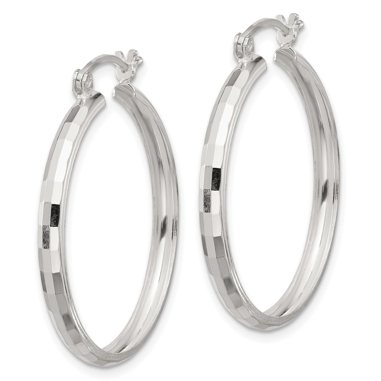 Sterling Silver Hoop Earrings with Faceted Hammered Finish, Lightweight Minimalist Design