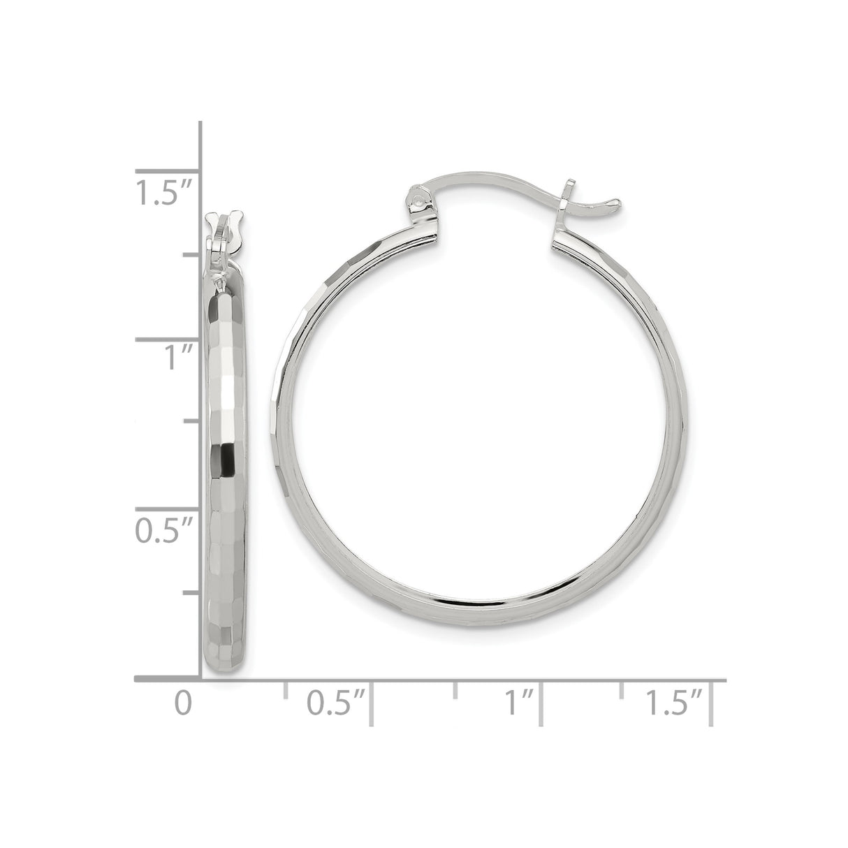 Sterling Silver Hoop Earrings with Faceted Hammered Finish, Lightweight Minimalist Design