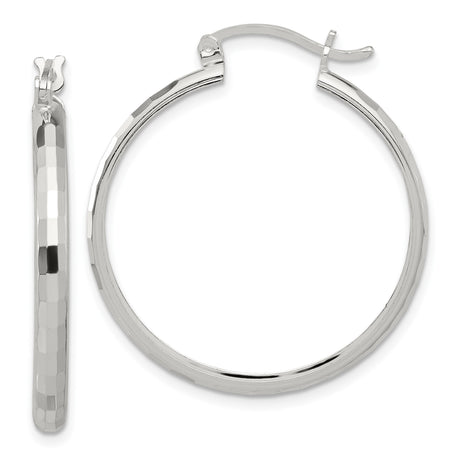 Sterling Silver Hoop Earrings with Faceted Hammered Finish, Lightweight Minimalist Design