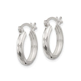 Sterling Silver Faceted Hoop Earrings, Diamond Cut Polished Design, Lightweight Classic Style