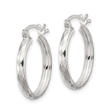 Sterling Silver Hoop Earrings, Diamond Cut Textured Finish, Medium Lightweight Everyday Style